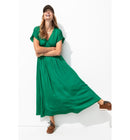 Robe Longue en Satin Uni Femme - Vert Uni Colore
