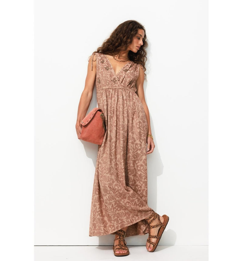 Robe Brodée sans Manches Femme - Rose Uni Colore
