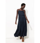 Robe à Bretelles en Satin - Bleu Uni Fonce