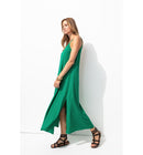 Robe Longue à Fines Bretelles - Vert Uni Colore