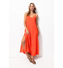 Robe Longue à Fines Bretelles - Rouge Uni Colore