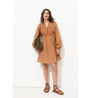 Robe Brodée en Coton Femme - Rose Uni Colore
