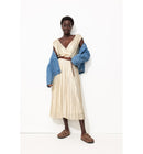 Robe Midi Plissée Lamée Femme - Naturel Uni Clair