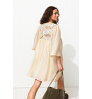 Robe Courte en Satin Gaufré - Naturel Uni Clair