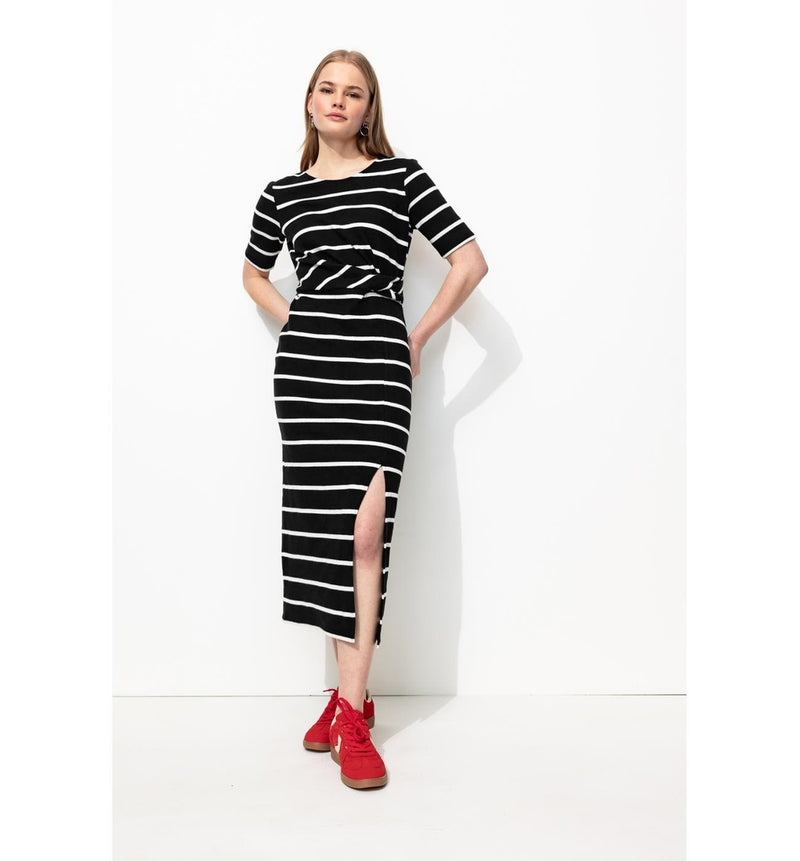 Robe Midi Marinière Femme - Noir Raye