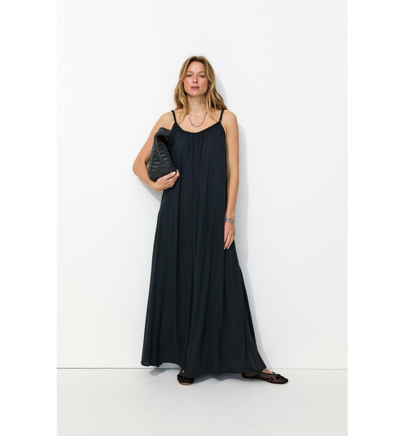 Robe Longue à Bretelles Femme - Bleu Uni Fonce