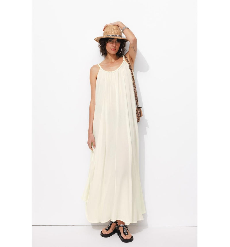 Robe Longue à Bretelles Femme - Naturel Uni Clair