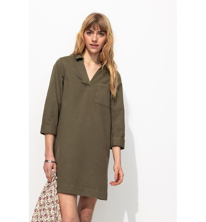 Robe Col Vareuse Léopard - Kaki Uni Fonce