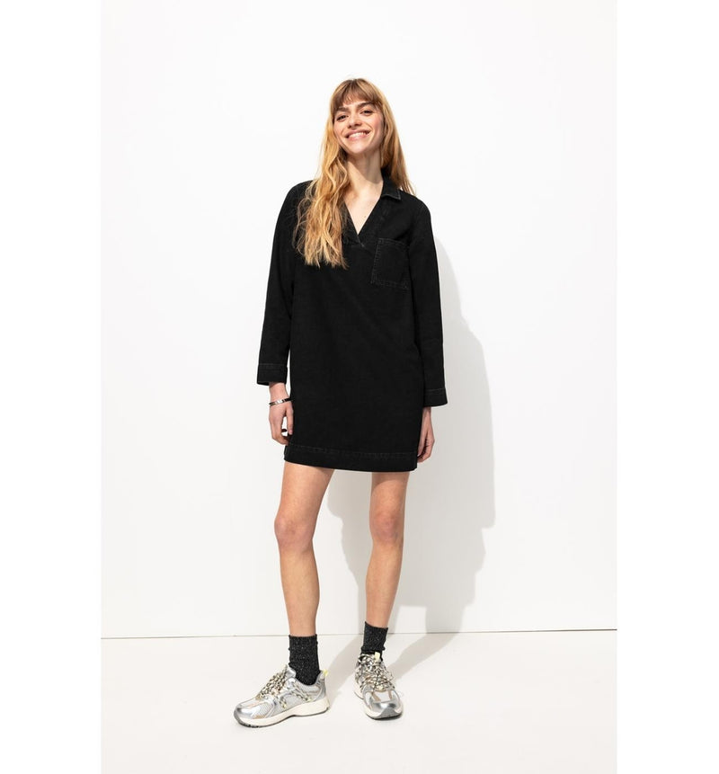 Robe Courte Col Vareuse - Noir Uni Fonce