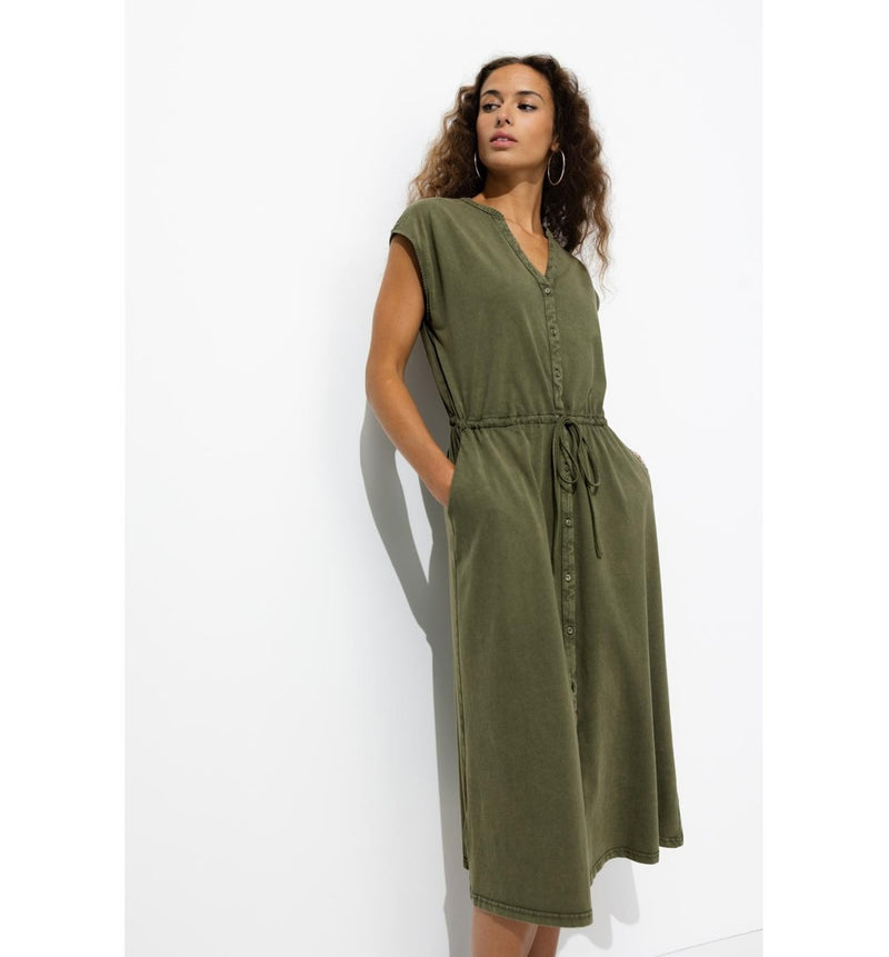 Robe Midi en Jersey Femme - Kaki Uni Fonce