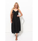 Robe Brodée à Fines Bretelles - Noir Uni Fonce
