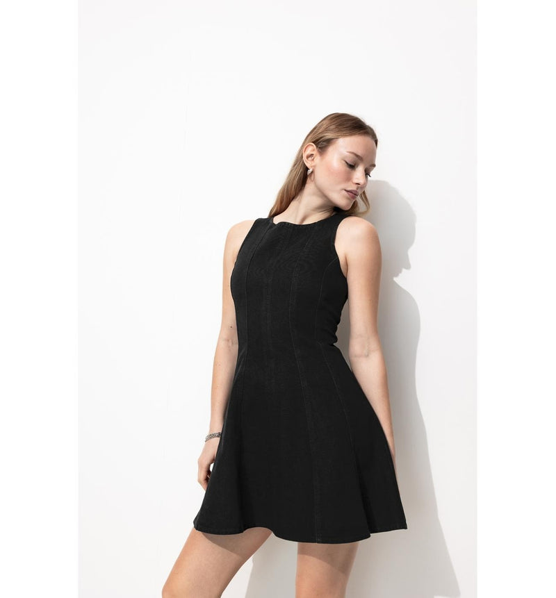 Robe Courte sans Manches Femme - Noir Uni Fonce