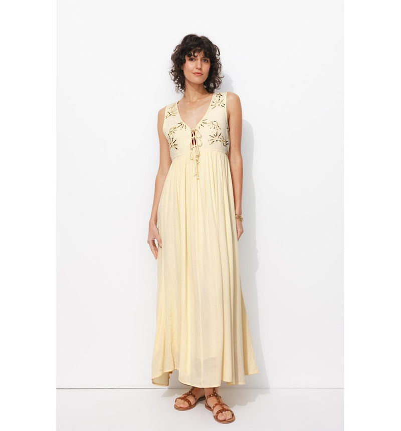 Robe Brodée de Sequins Femme - Naturel Uni Clair