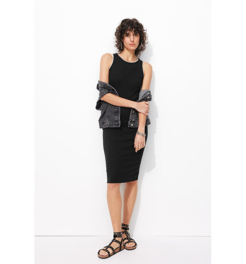 Robe-débardeur en Jersey Femme - Noir Uni Fonce