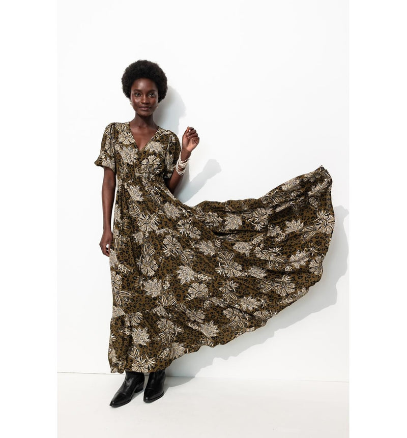 Longue Robe Léopard Femme - Kaki Imprime