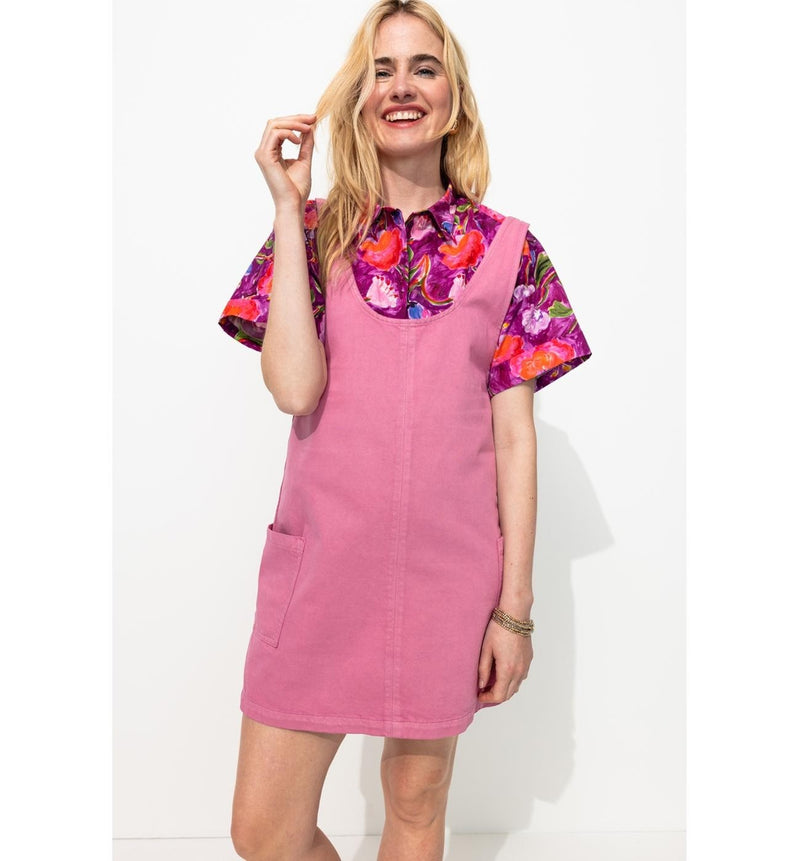 Robe-salopette en Toile Femme - Rose Uni Colore