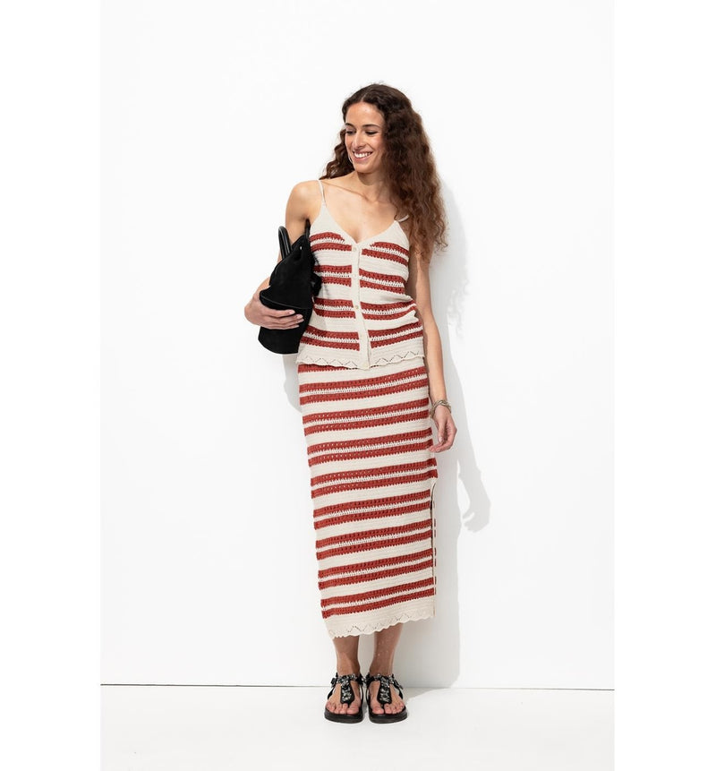 Jupe Rayée en Maille Femme - Naturel Raye