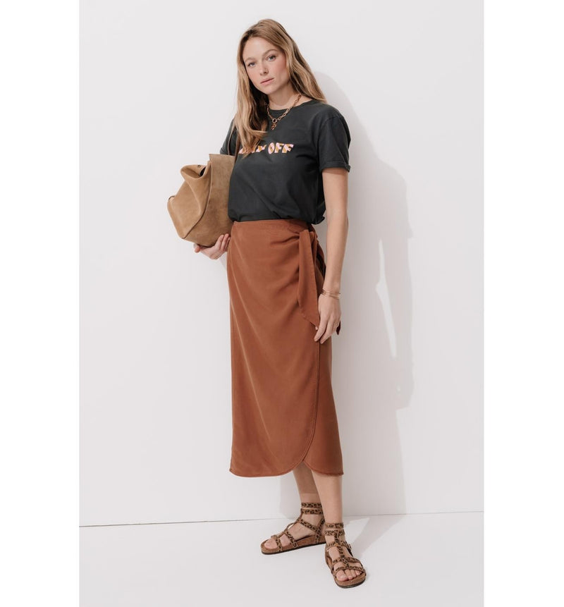 Jupe Portefeuille en Lyocell - Marron Uni Fonce