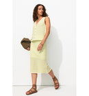 Jupe Midi en Tricot Femme - Vert Raye
