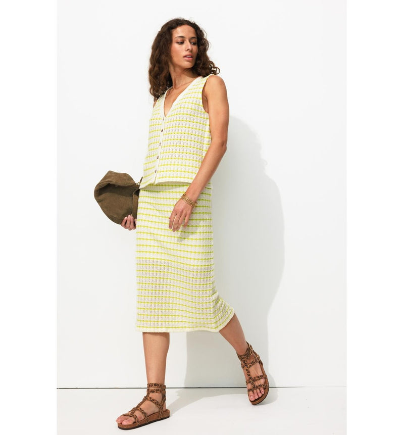 Jupe Midi en Tricot Femme - Vert Raye