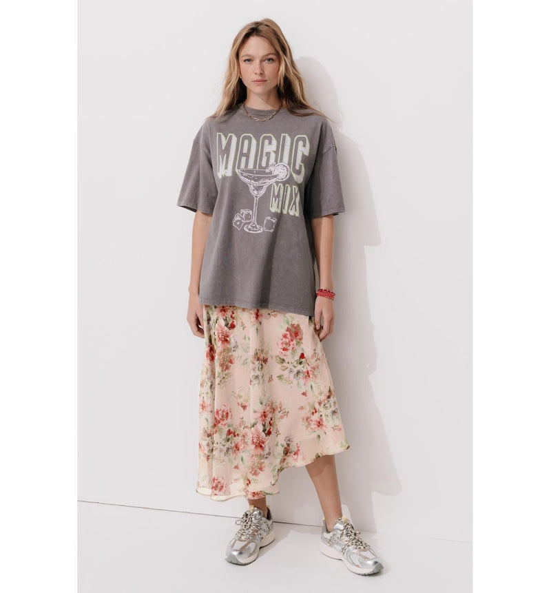 Jupe Midi Asymétrique Imprimée - Rose Imprime