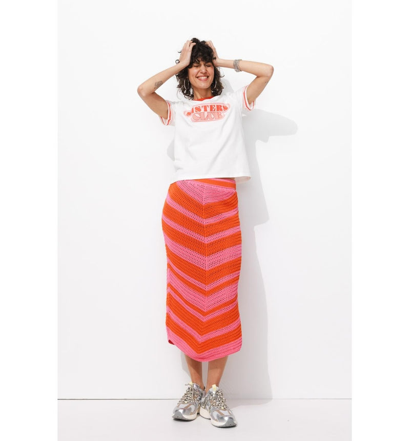 Jupe Midi en Crochet Femme - Multicolore Raye