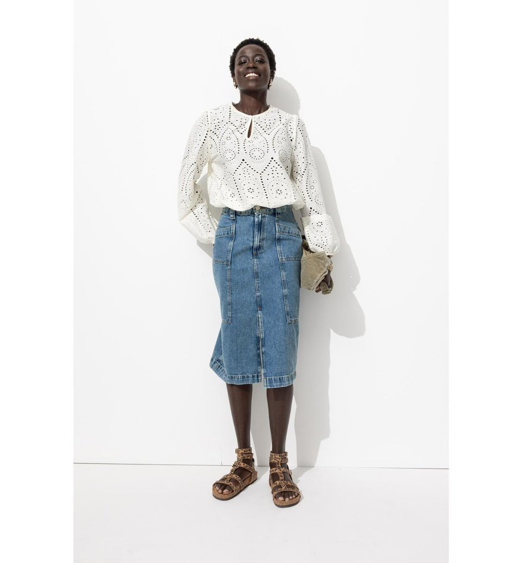 Jupe Midi en Jean Femme - Jeans Uni Clair