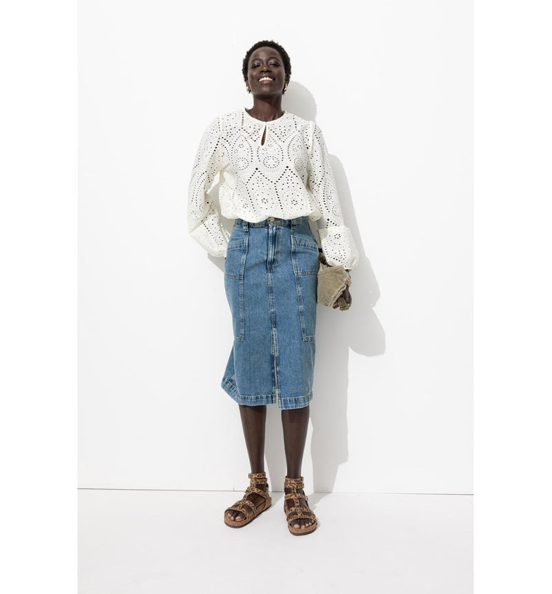 Jupe Midi en Jean Femme - Jeans Uni Clair