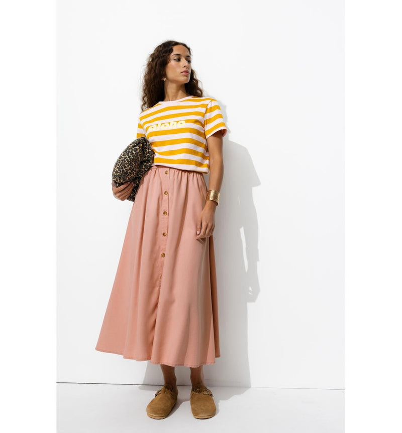 Jupe Midi Évasée en Lyocell - Rose Uni Colore