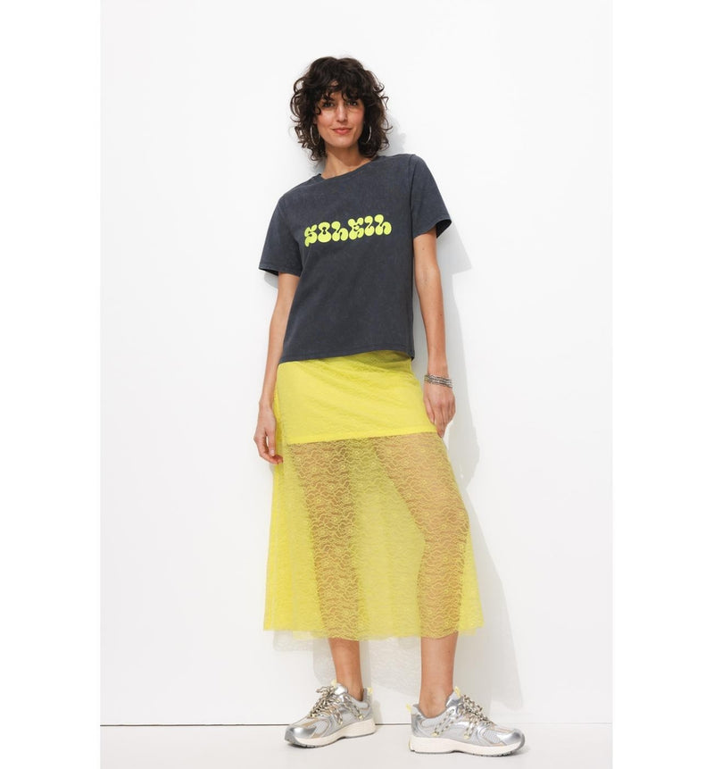 Jupe Longue en Dentelle Femme - Jaune Uni Colore