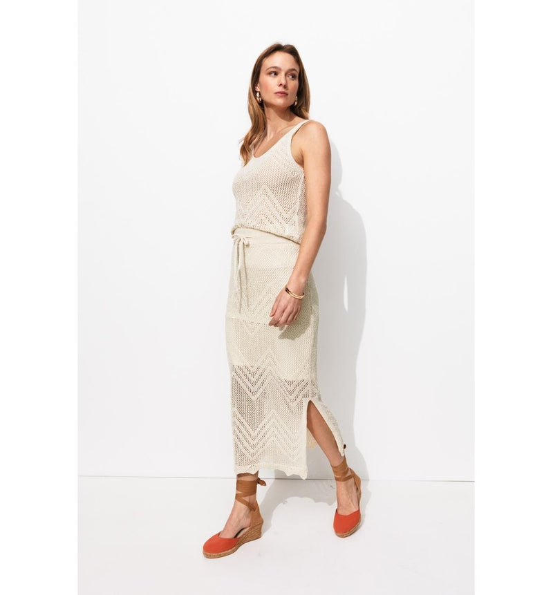 Jupe Midi en Maille Filet - Naturel Uni Clair