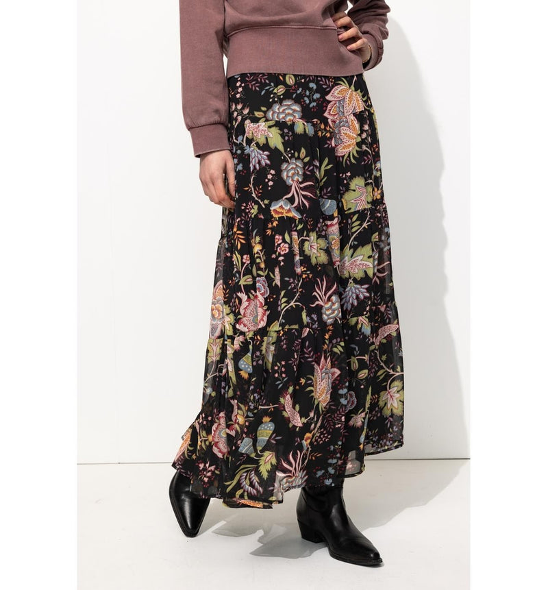 Longue Jupe Imprimée Femme - Noir Imprime