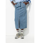 Jupe Midi en Jean Délavé Femme - Jeans Uni Fonce