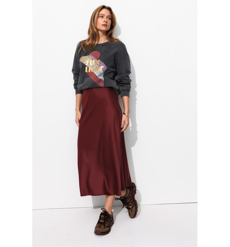 Jupe Midi en Satin Femme - Rouge Uni Colore