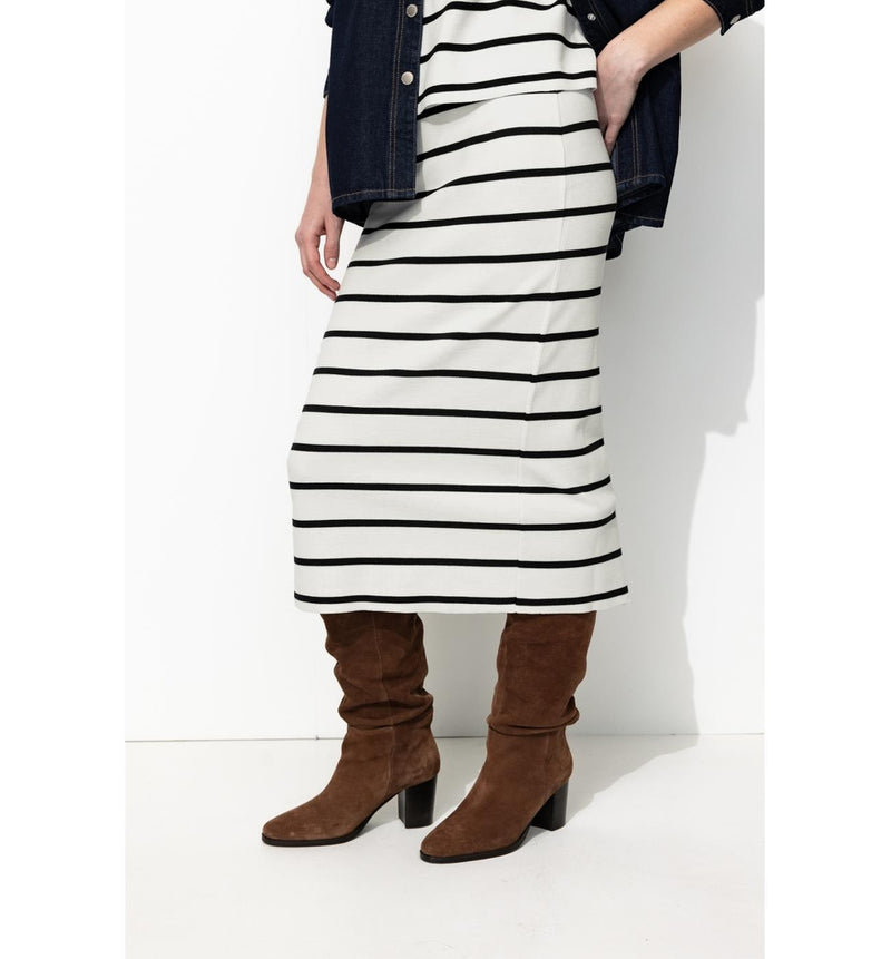 Jupe Midi Marinière Femme - Naturel Raye