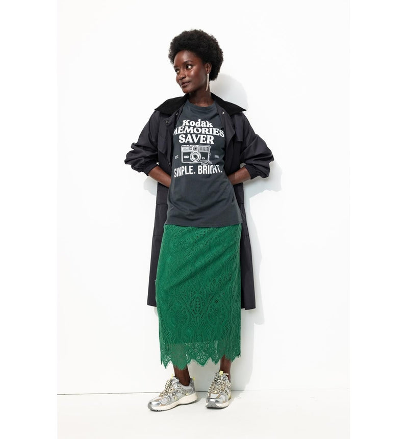 Jupe Longue en Guipure Femme - Vert Uni Colore