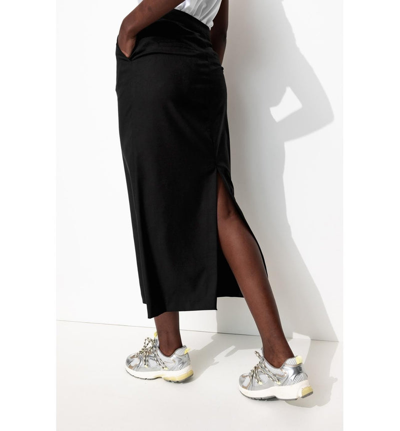 Jupe Midi Fendue Femme - Noir Uni Fonce