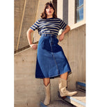 Falda vaquera midi para mujer - Jeans oscuros lisos