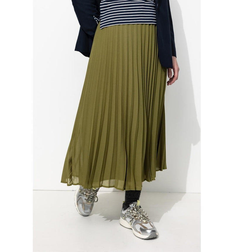 Jupe Mi-longue Plissée Femme - Kaki Uni Fonce