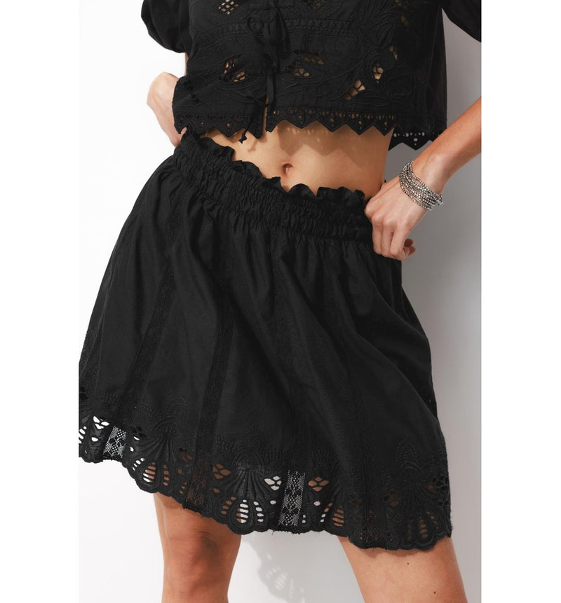 Jupe Courte Broderie Anglaise - Noir Uni Fonce