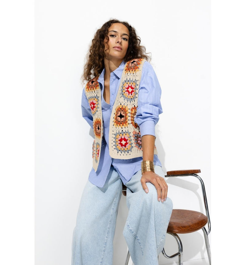 Gilet sans Manches en Crochet - Naturel Imprime