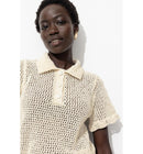Pull Polo en Crochet Femme - Naturel Uni Clair