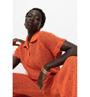 Pull Polo en Crochet Femme - Orange Uni Colore