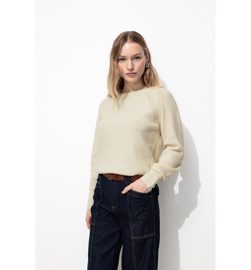 Pull Col Rond Femme - Naturel Uni Clair
