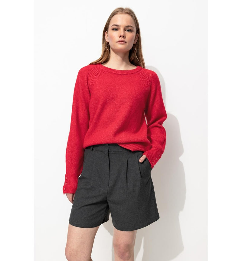 Pull Col Rond Femme - Rouge Uni Colore
