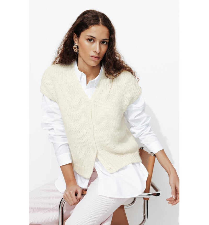 Cardigan sans Manches Femme - Naturel Uni Clair