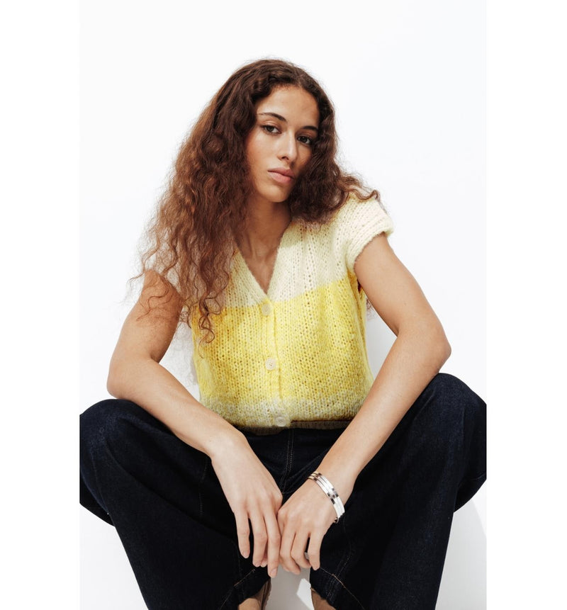 Cardigan sans Manches Femme - Jaune Uni Colore