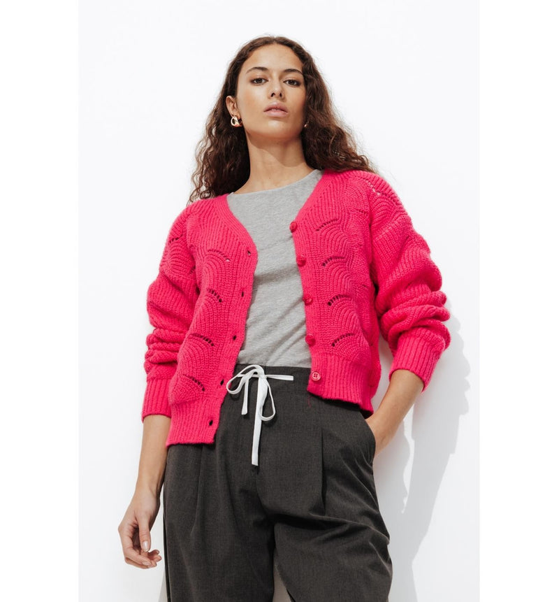 Cardigan Torsadé Femme - Rose Uni Colore