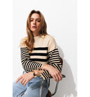 Pull Côtelé Marinière Femme - Naturel Raye