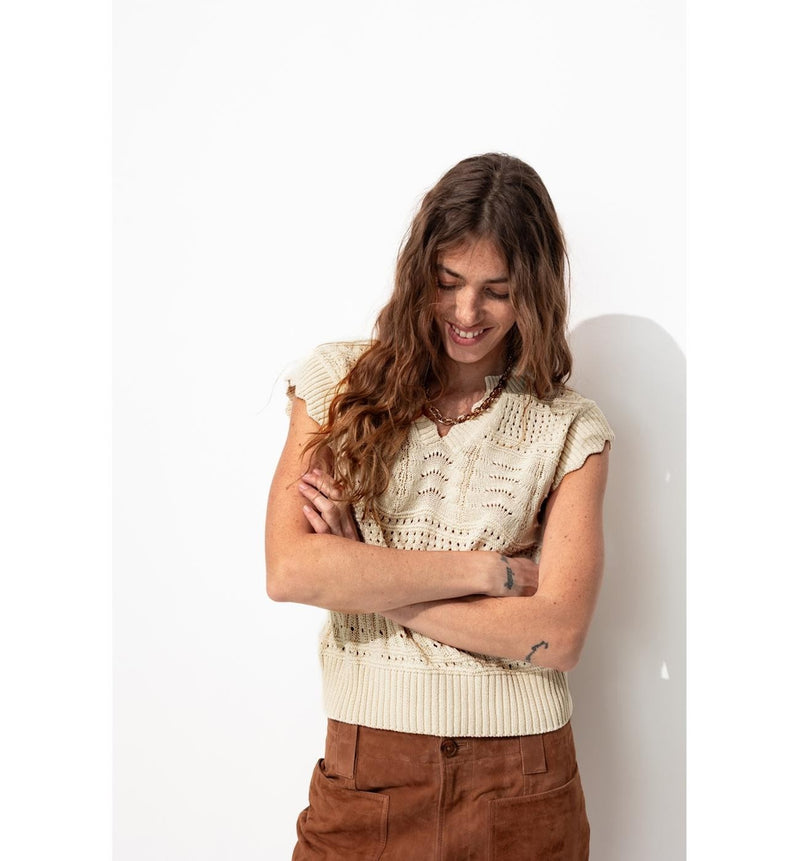 Pull Ajouré Femme - Naturel Uni Clair